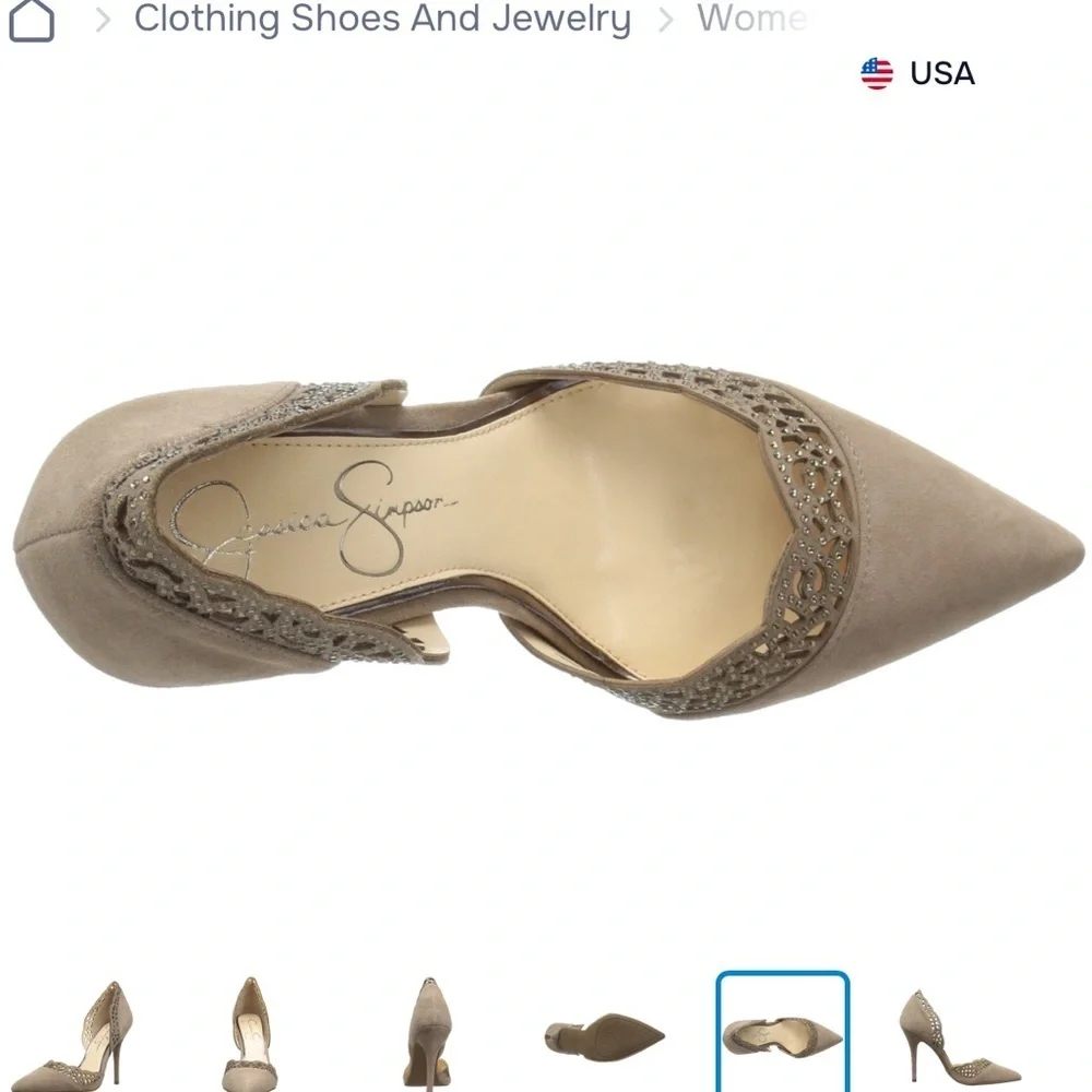 Jessica Simpson‎ Teriann tan suede slip on heels pump embellished cut out trim 7